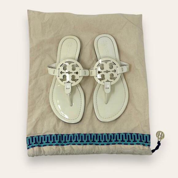 Tory Burch Patent Leather Miller Thong Slip On Sandal New Ivory 5 Women’s - Picture 1 of 13